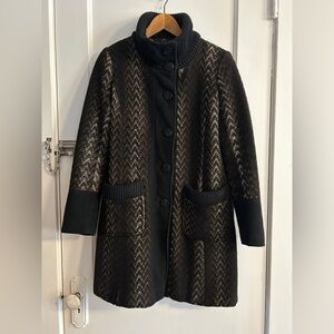 Via Spiga Women’s 2 wool blend peacoat coat black tan thigh length